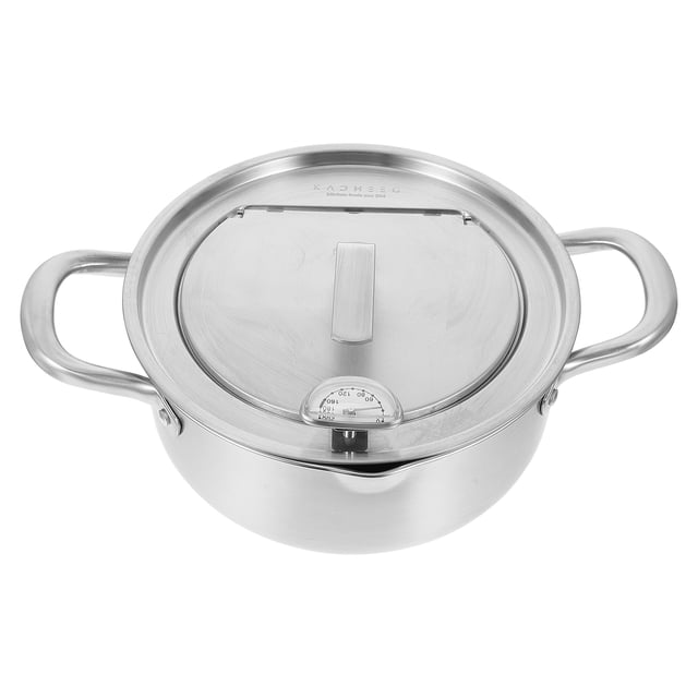 1 Pce Casserole à Frire Ménagère avec Thermomètre Poêle à Friteuse Profonde en Acier Inoxydable (Argent)