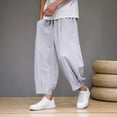 thumbnail image 2 of Enjoytime Men Pants Solid Color Elastic Waist Drawstring 7/8Th Trousers Lightweight Work Casual Pants with Pockets Gray M, 2 of 4