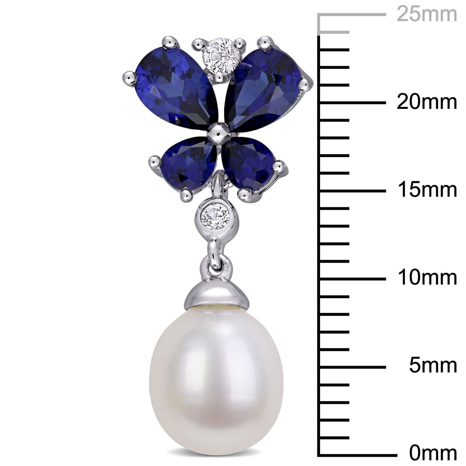 Boucles d’oreilles pendantes florales Miabella avec perles d’eau douce cultivées et saphir synthétique en argent sterling