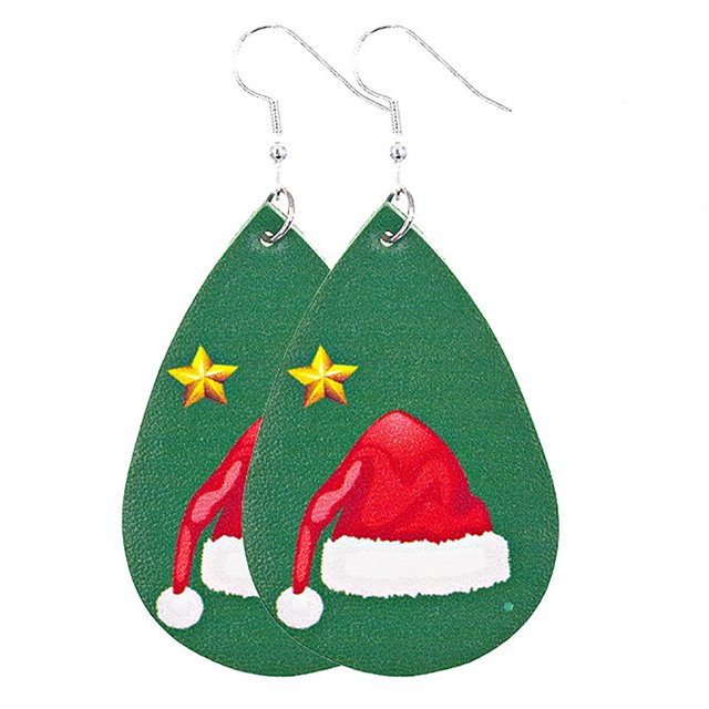 Christmas Faux Leather Earrings Santa Xmas Tree Snowman Earrings Dangle Earrings