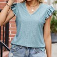 thumbnail image 2 of Pompotops T-Shirt à Col en V pour Femme, Ajouré, Manches Courtes, Haut Décontracté, Haut/chemise à Manches Courtes à Col en V, Liquidation, 2 of 4