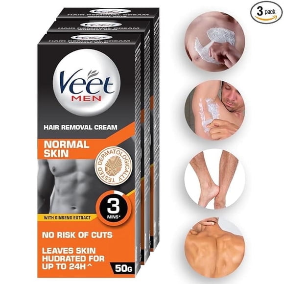 Veet Hair Removal Cream for Men, Normal Skin - 50g Each (Pack of 3)