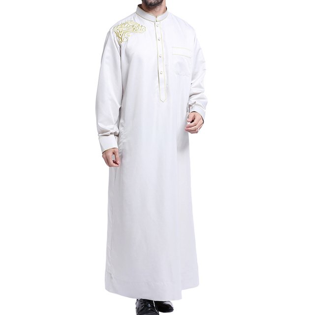 Shirts for Men Mens Muslim Robe Arab Middle Robe Long Style Long Sleeve Embroidered Standing Neck Pocket Long Shirt Casual Robe