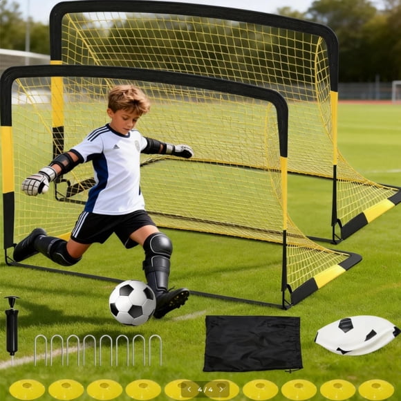 QinaQin 6x4 Ft Soccer Goal Set, Portable Double-Pack Pop-Up Net, Includes Soccer Ball, Air Pump, Cone Markers, and Storage Bag – Kids' Backyard Soccer Gear, Easy To Assemble