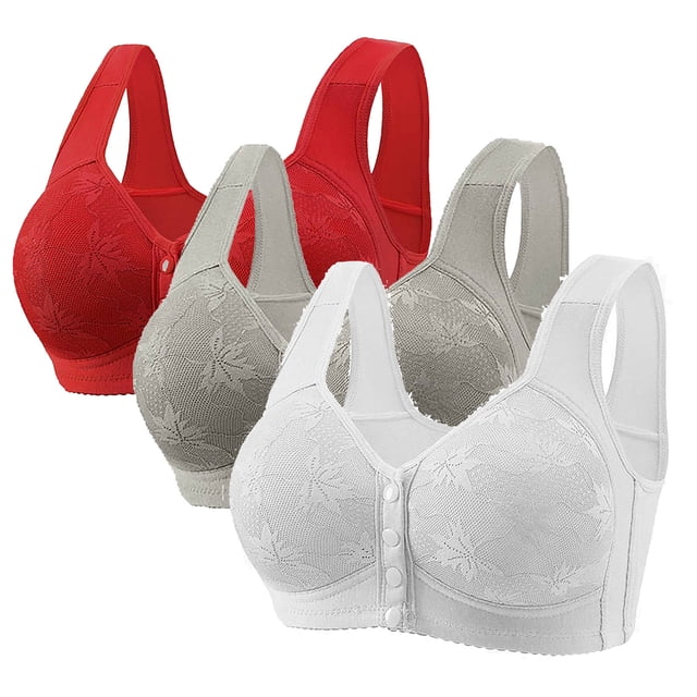 Yanlir 3PCS Bras for Women's No Underwire Wireless Bras Front Button Design Push Up Full Coverage Adjustable Straps U Shaped Back Comfortable Everyday Bra(White#2,S)