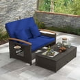 thumbnail image 4 of Costway Ensemble de Lit de Jour en Rotin pour Patio avec Causeuse Rembourrée et Pouf de Rangement pour Véranda Bleu Marine, 4 of 10