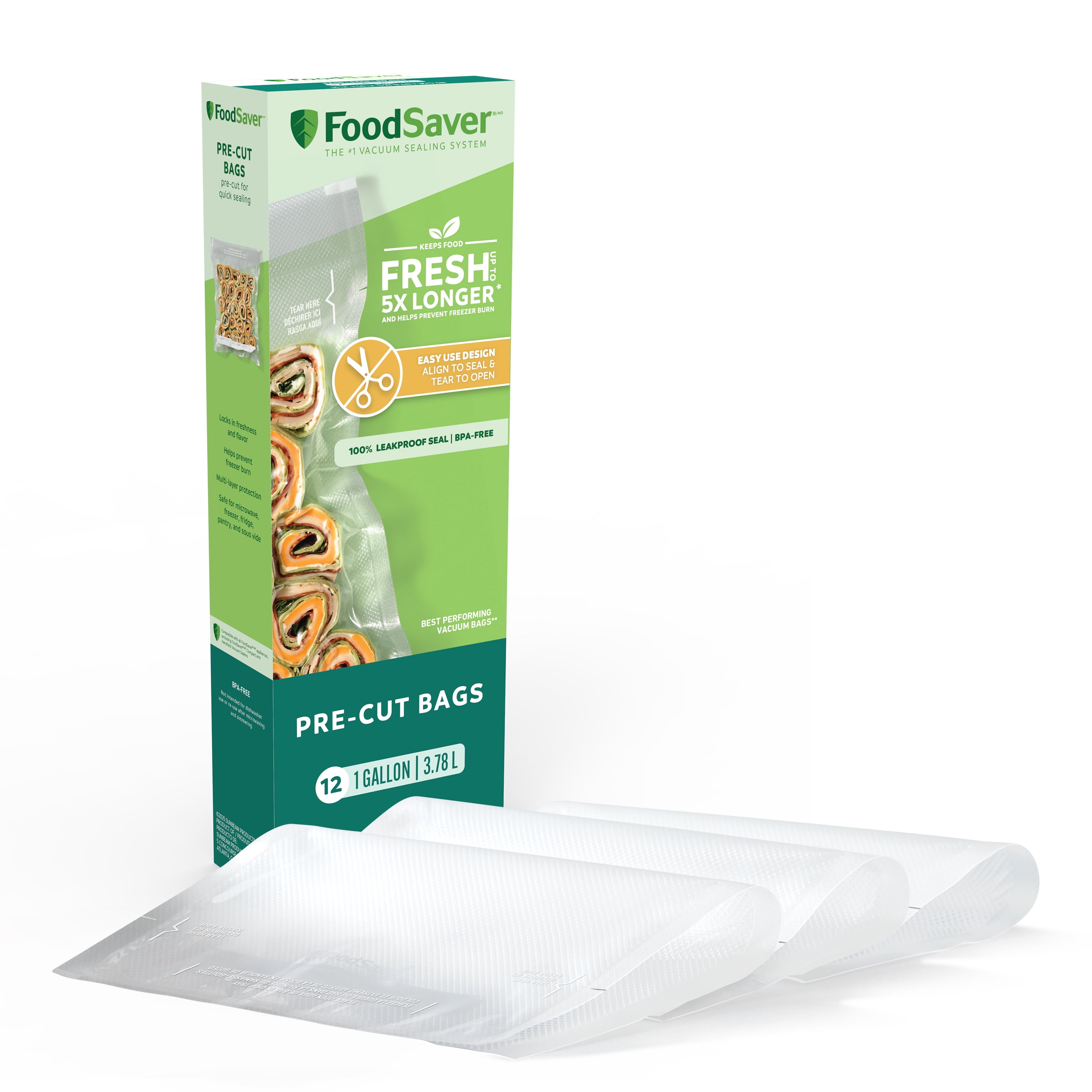 FoodSaver Gallon Pre-Cut Vacuum Seal Bags, Easy Use Vacuum Storage Bags, Align to Seal and Tear to Open Vacuum Sealer Storage Bags