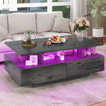 DEXTRUS Table Basse à DEL avec Rangement, Table Centrale Moderne avec Tiroirs et Étagères d'Exposition pour Salon, Gris Rustique