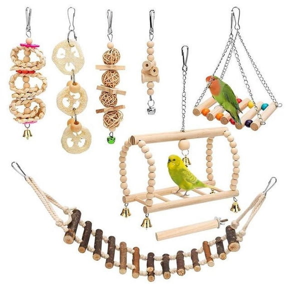 8 Pcs Bird Toys for Parakeet Toys for Bird Cage Accessories Parakeets Swing Unpainted Chewing Variety