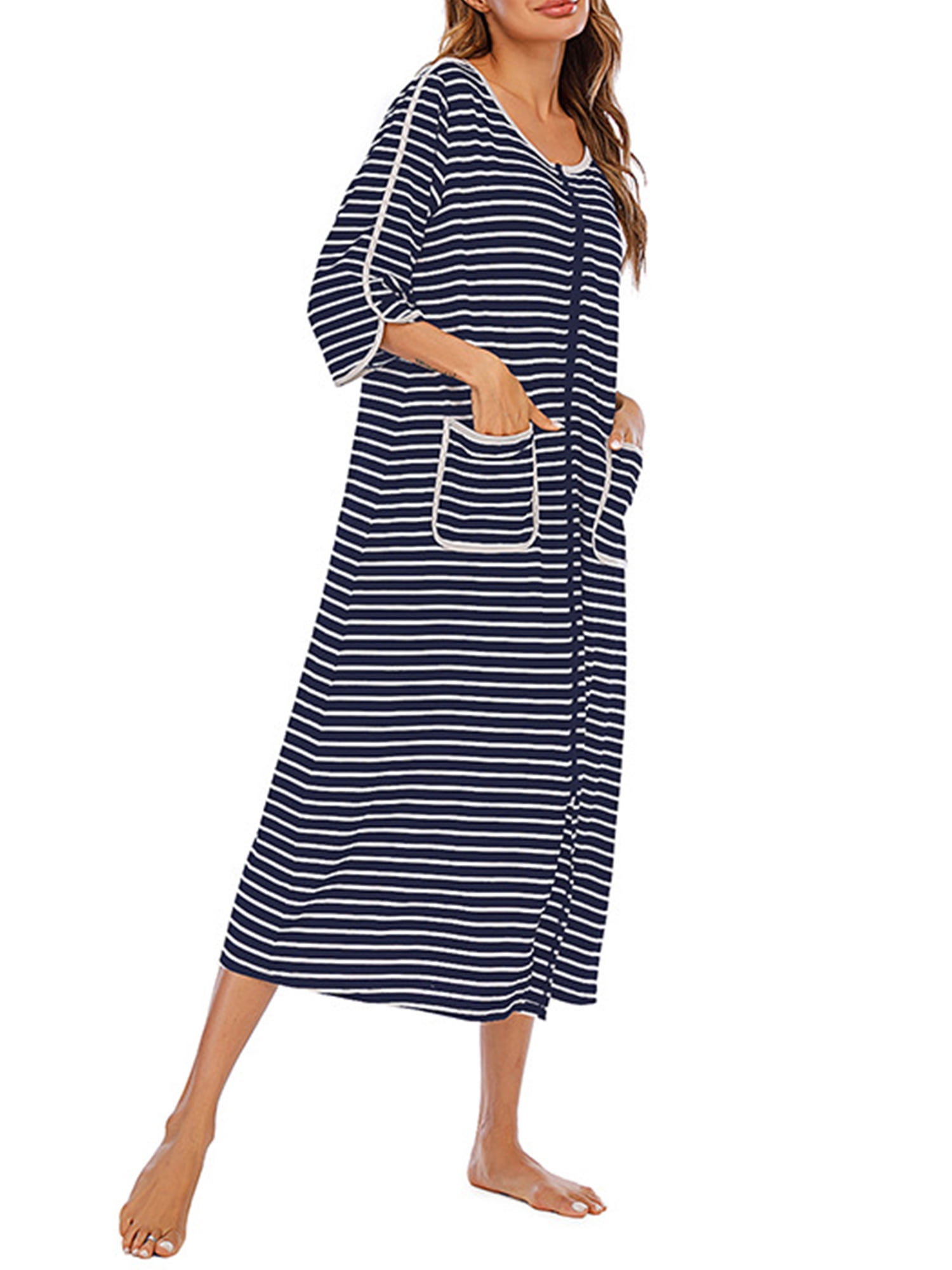 Womens Robes Dressing Gowns,Women Zipper Robe Short/Long Sleeve Housecoat Soft Zip Up Bathrobe with Pockets Nightwear Sleepwear