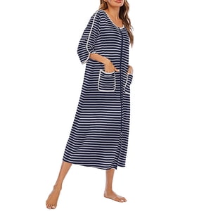 Womens Robes Dressing Gowns,Women Zipper Robe Short/Long Sleeve Housecoat Soft Zip Up Bathrobe with Pockets Nightwear Sleepwear