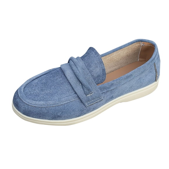 Xfvqtps Womens Casual Slip on Loafers Comfortable Flat Shoes Fall Breathable Round Toe Moccasins with Cushioned Insole Lightweight Walking Shoes Blue