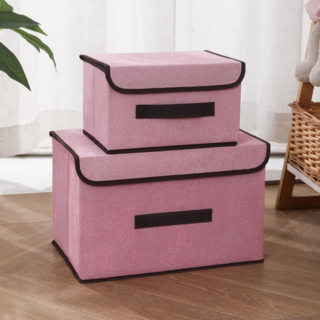 LSLJS 2 Pcs Petits Bacs de Rangement avec Couvercles Panier de Rangement pour Garde-Robe avec Poignée, Boîte de Rangement Pliable en Tissu avec Couvercles pour Garde-Robe de Vêtements, Literie Jouets Livres Documents