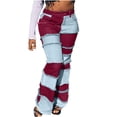 thumbnail image 1 of Bigersell Womens Pull On Jeans Plus Size Jeans Clearance Ladies Jeans Tapered Denim Pants Button Closure Medium Wash Distressed Pull On Jeans Straight High Waist Cropped Pants Style J-168 Wine S, 1 of 6