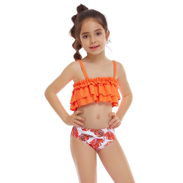KAWELL Maillot de Bain Fille Deux Pièces Tankini Plissé à Volants