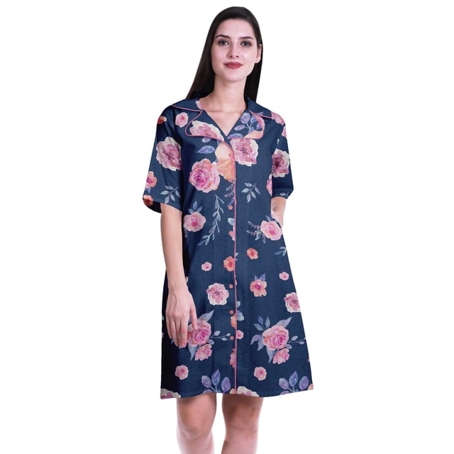 Moomaya Chemises Grande Taille pour Femmes Chemises Imprimées à Boutons Robe d'Été-S-TTG