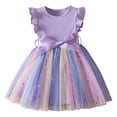 thumbnail image 2 of Offre à Durée Limitée Iumwxz Tunique en Tulle Colorée Évasée Robe d'Été avec Ceinture Robes Col Rond à Blocs de Couleur Graphique Robe à Manches à Volants pour Adolescentes Robes Tendance pour Aller Magasiner 1-6 Ans, 2 of 4