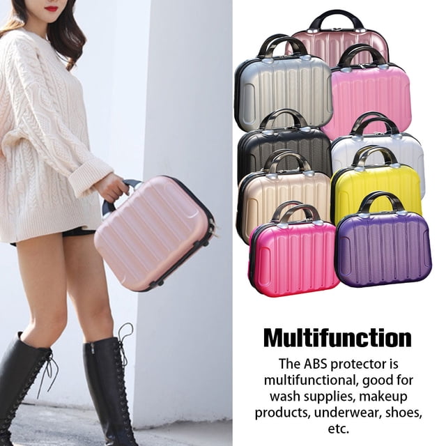 Makeup Storage Organizer Travel ABS Toiletry Suitcase Suitcase Box with Box Mini Boarding Luggage Cosmetic Case Large Capacity Bag Pink