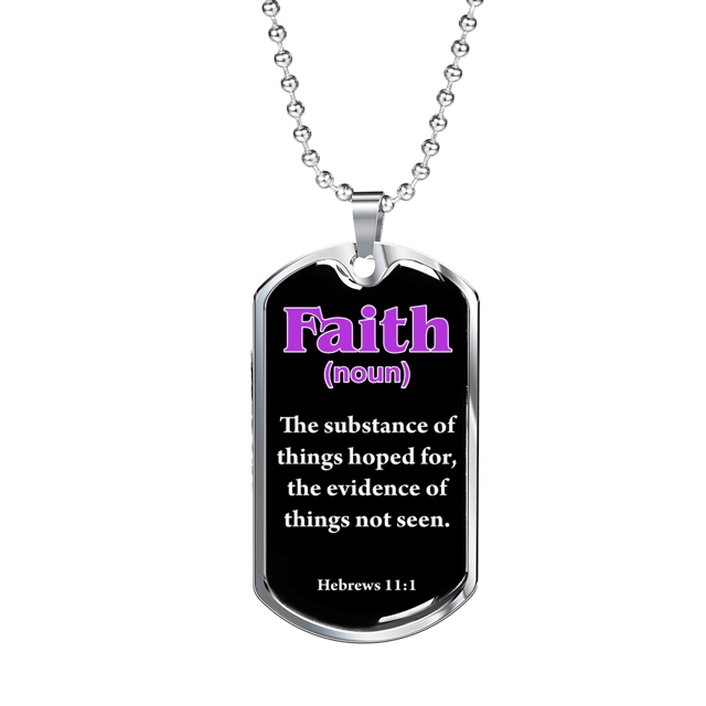 Faith Definition Purple Stainless Steel or 18k Gold Dog Tag W 24"