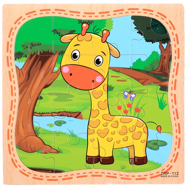 Leadingstar 16 Pcs/set Cartoon Puzzle Wooden Animal Pattern Jigsaw Toys for Children