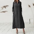 thumbnail image 1 of Pisexur Robe à Manches Longues à Col en V Mode Décontractée Col en V Boutonnée Robe en Coton et Lin à Manches Longues avec Poche Robe Longue Unie Robe pour Femmes, 1 of 6