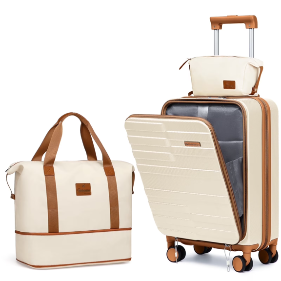 Remis à Neuf Joyway TR-021-20 Ensemble de Bagages Cabine 3 Pcs, Coque Rigide Légère, Valise Extensible de 20 Pouces avec Roues Pivotantes, Sac à Dos et Trousse de Toilette