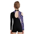 thumbnail image 2 of YONGHS Kids Girls Gymnastics Glitter Unitard Cold Shoulder Long Sleeve Rhinestones Color Block Patchwork Leotard Snakeskin Blue 6, 2 of 5
