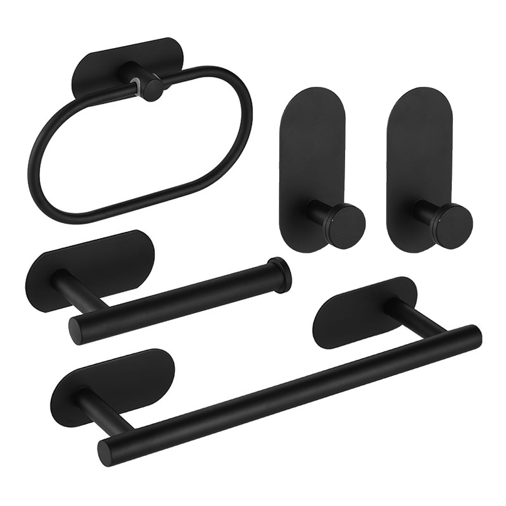 Mistaha 5PCS Bathroom Towel Storage Set with Towel Bar Toilet Roll Holder Two Hooks No