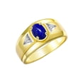 thumbnail image 3 of RYLOS Men's Rings 14K Yellow Gold Classic 7X5MM Oval Gemstone & Diamond Ring Lapis Lazuli September Birthstone Rings For Men, Gold Rings Size 10, 3 of 7