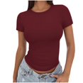 thumbnail image 1 of Meichang T-Shirts pour Femmes Coupe Ajustée Couche de Base T-Shirts Manches Courtes Col Rond T-Shirts Couleur Unie T-Shirts Basiques Confortables Légers Hauts d'Été, 1 of 5