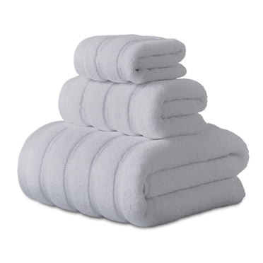Hitime Bath Towel Sets of 3 Pieces, 1 Bath Towels 1 Hand Towels 1 Washcloths, 100% Cotton Highly Absorbent Towels for Bathroom, Gym, Hotel - Light Gray