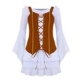 thumbnail image 3 of Aislor Robe Pirate Victorienne Renaissance pour Filles Manches Longues Robe Midi en Dentelle avec Gilet Ensemble Costume Halloween Blanc Marron 8, 3 of 7