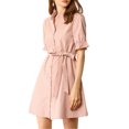 thumbnail image 2 of INSPIRE CHIC Robe-Chemise Décontractée pour Femme à Manches Courtes, Couleur Unie, Boutonnée, 2 of 7