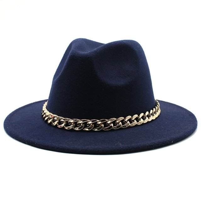 Hat Big Chain Wide Brim Autumn Winter Sun Protection All Match Felt Cap for Daily Wear