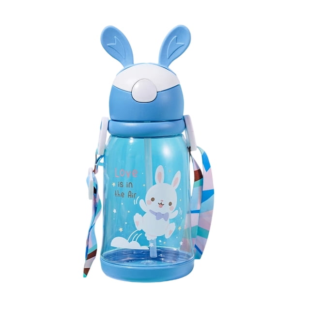 Bouteille d'Eau en Paille en Forme de Lapin avec Couvercle Rabattable, Bouteille en Plastique Réutilisable de Grande Capacité pour l'Extérieur, les Déplacements et l'Hydratation Quotidienne