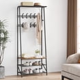 thumbnail image 2 of Hallway Coat Rack With Bottom 3-Tier Shoe Bench, Standing Metal Hall Tree Garment Rack Storage Shelf  4-in-1 Hall Trees Shoe Bench with 2 Rows-10 Hooks, 2 of 8