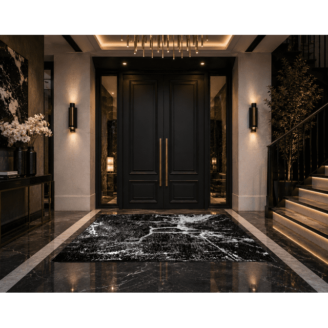 La Dole Rugs black white abstract long runner 3x10 hallway (2'7" x 9'10", 80cm x 300cm)