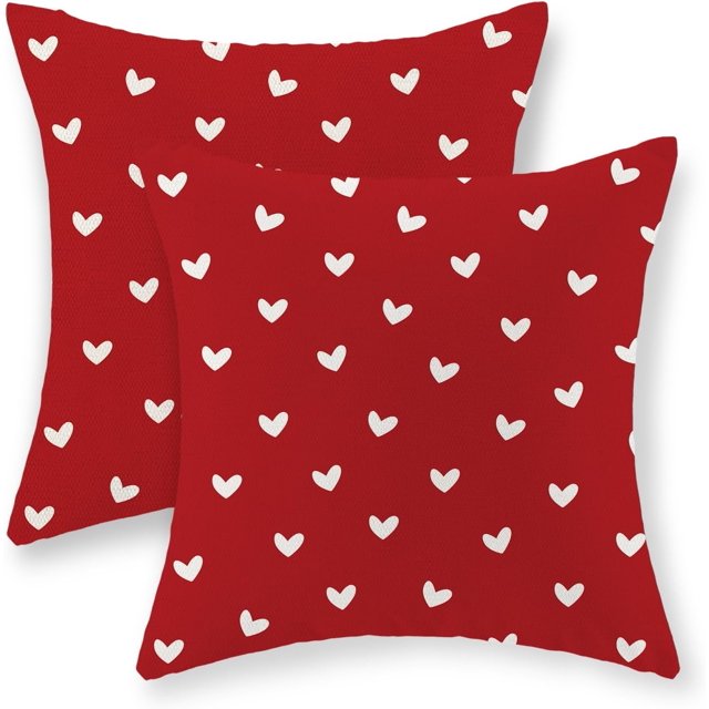 Housses de Coussin de la Saint-Valentin 20x20 Pouces, Ensemble de 2, Coussins Décoratifs Rouges avec Cœur d'Amour de la Saint-Valentin, Décor de la Saint-Valentin, Taie d'Oreiller Carrée Rouge, Taie Décorative d'Anniversaire pour l'Extérieur, Housse de Coussin pour Sofa Canapé