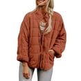 thumbnail image 1 of Kmbangi Women Stand Collar Long Sleeve Solid Color Full Zip Quilted Jackets, 1 of 7