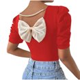 thumbnail image 4 of Plebaso T-shirts Mignons pour Femmes, Dos à Nœud, T-Shirts Ajustés, Manches Courtes Bouffantes, Col Rond Décontracté, T-Shirt Tendance, 4 of 7