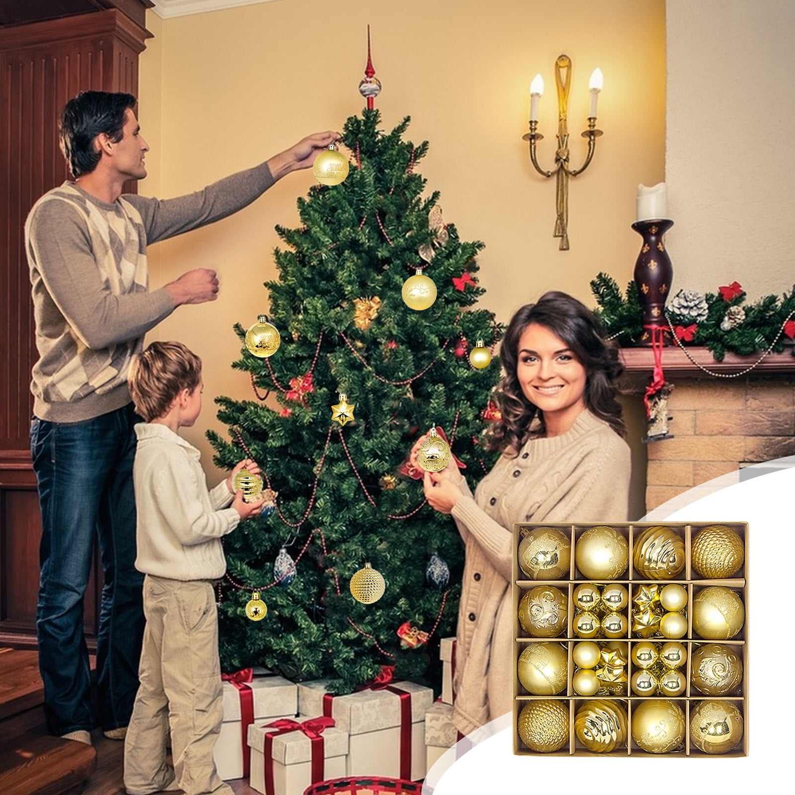 44 Pcs Boules de Noël Colorées Décorations de Sapin de Noël - Boules de Noël pour Fête Fournitures de Sapin de Noël 50 % de Réduction
