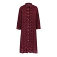 thumbnail image 4 of Meichang Robes Chemise pour Femmes en Coton et Lin à Imprimé Floral, Boutonnées, Robes Maxi à Manches Longues, Col à Revers, Coupe Ample, Grande Taille, Robes Chemise avec 2 Poches, Rouge G, 4 of 9