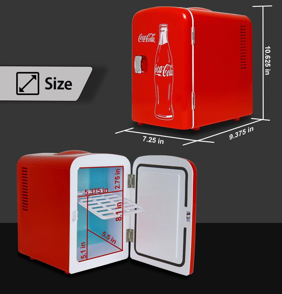Coca-Cola Classic Mini réfrigérateur 4 L, glacière portable 6 canettes pour voyage, maison, bureau - Rouge