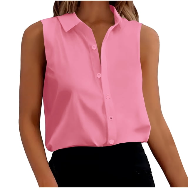Sleeveless Blouses for Women Summer Casual Button Shirts Tank Tops