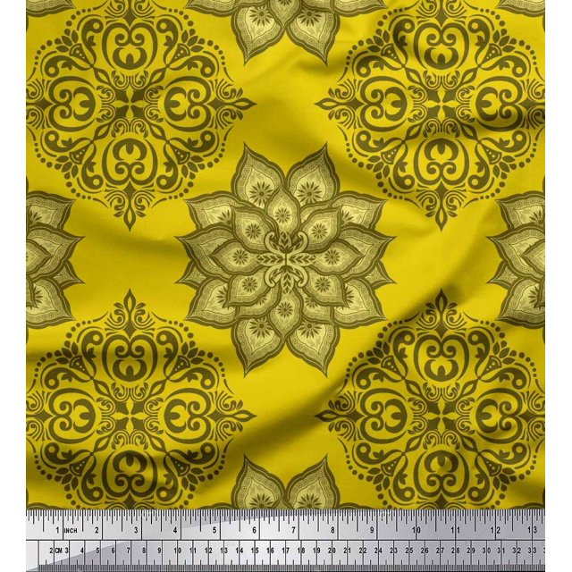 Soimoi Moss Georgette Fabric Floral Mandala Printed Craft Fabric by the Yard 42 Inch Wide