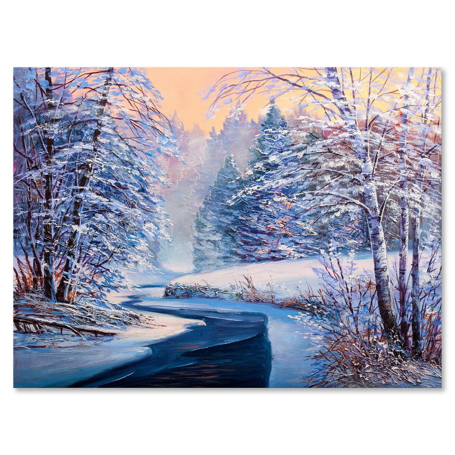 Designart Forêt de Noël pastel avec rivière Art mural sur toile
