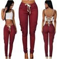 thumbnail image 2 of Clearance-Sale Legging with Pocket for Women Solid Color Casual Leggings Drawstring Elastic Low Waist Ruched Womens Pants Multiple Pocket Softy Work Pants for Women Weekly-Deals（Wine,S）, 2 of 9