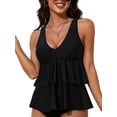 thumbnail image 1 of Charmo Ruffled V Neck Swim Tops for Womens Flowy Tankini Tops Padded Bathing Suit Tops(No Bottoms）, 1 of 7