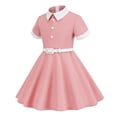 thumbnail image 4 of TopLLC Robe à Manches Courtes Col Rond Robe d'Été Rétro pour Filles avec Ceinture Bouton Couleur Manches Courtes Col Rond Girl Dress, 4 of 7