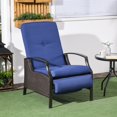 thumbnail image 2 of Outsunny Fauteuil Inclinable d'Extérieur en Rotin, Chaise Longue de Patio, Bleu Foncé, 2 of 10